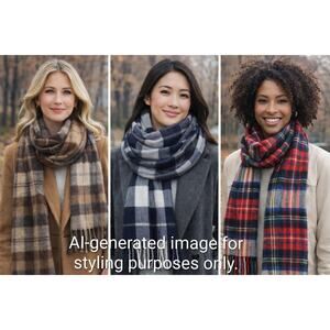 Lot of 3 Plaid Scarves Pendleton Wool + Plush Apparel Oversized Wrap